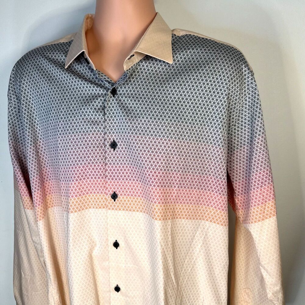 Maceoo Paris Shirt Mens XL Ombré  Gray/Pink Long Sleeve Italian Fabrics Cotton